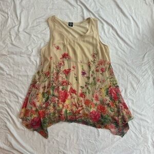Floral Sleeveless Top - Cream and Red